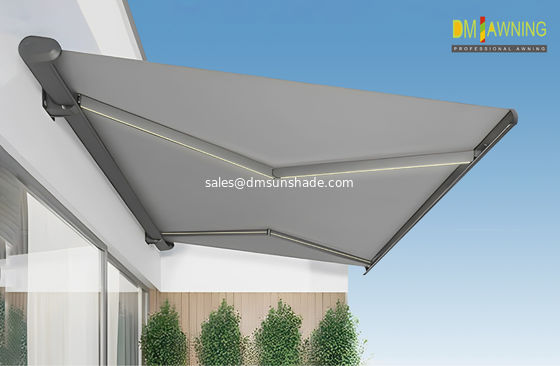 Outdoor Sunshade Motorized Lightweight Retractable Awning With LED Lights Garden Canopy